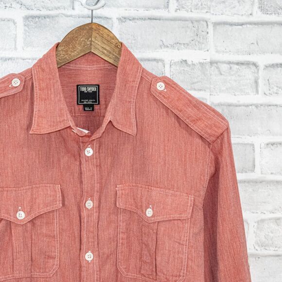 TODD SNYDER NY Men's Button up Shirt in Coral red Cotton Size Medium - Picture 3 of 6